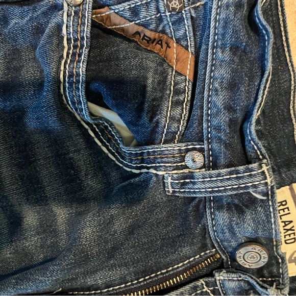 Ariat Men's Blue Relaxed Jeans with Orange Stitching - Picture 3 of 8